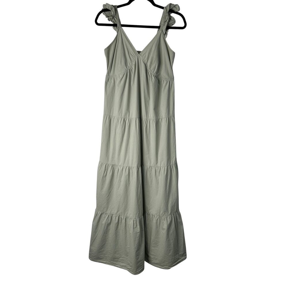 Sim and Sam Dress Size L Green Smocked Back Tiered Midi Boho Cottagecore Peasant